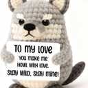 Crochet Wolf Gift for Men  Valentines Day Gift for Him, Handmade Wolf with Cute Pun Card, Romantic Stuffed Animal for Men