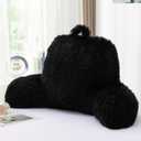 A Nice Night Faux Fur Reading Pillow Bed Wedge Large Adult Children Backrest with Arms Back Support for Sitting Up for Bedrest,Black
