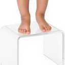 Acrylic Kids' Step Stool  Clear Small Footstool for Bathroom, Kitchen & Bedroom, 12.5x9.7x9, Holds 200lbs, Multi-Use as Toilet Stool, Shower/Water-Resistant Stool, Seating and Placing Items
