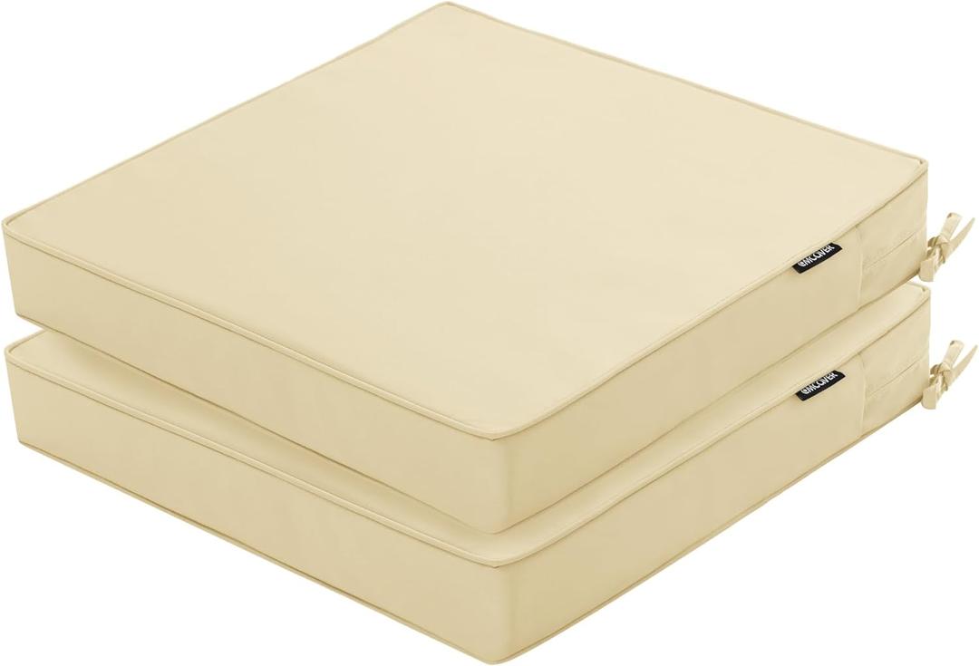 Outdoor Chair Cushions 19 x 19 Inch Waterproof Patio Chair Cushions with Tie 5 Year Color Fastness Thick Outdoor Seat Cushion for Garden Lawn Patio Furniture Beige Set of 2