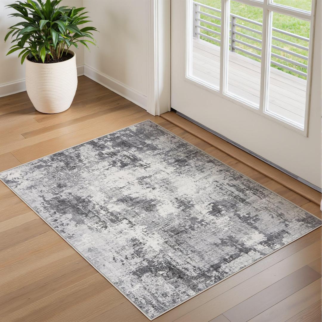 TARANCH Abstract 12x14 Area Rug: Machine Washable Non Slip Ultra Thin Low-Pile Carpet, Soft Stain Resistant for Living Room Bedroom Office, Kid Pet Friendly, Robot Vacuum Compatible - Grey