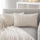ANRODUO Pack of 2 Cream White Pillow Covers Decorative Throw Pillows 12x20 Inch for Couch Bed Living Room Soft Corduroy Striped Square Cushion Case Boho Throw Pillows Neutral Room Spring Room Decor