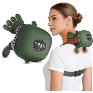 Human-Like Neck Massager with Heat for Pain Relief Deep Tissue, Cordless 4D Kneading Neck and Shoulder Massager Back Massager with Bionic fingers Massage and Screen, Ideal Gifts for Women Men (Green)
