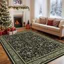 GarveeHome Christmas Rugs 5x7 Washable Area Rugs for Living Room, Boho Vintage Rug Non Slip Low Pile Stain Resistance Indoor Soft Large Holiday Carpet for Bedroom Dining Room Office Green Black