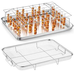 P&P CHEF 15.4” Air Fryer Basket for Oven, Large Air Fryer and Sheet Pan, Collapsible Cooling Rack & 36 Skewers for Baking &Roasting, Multifunctional and Utility Set for Kitchen