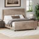 Merax Corduroy Bed Frame Queen Size with 50.7'' Tall Headboard and Vertical Stripe Wingback & High Footboard, Upholstered Platform Bed for Bedroom, No Box Spring Needed, Easy Assembly, Taupe