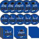 Graduation Party Plates and Napkins Gatherfun Graduation decorations 2025 Blue Disposable Paper Plates Luncheon Napkins Cocktail Napkins for Congrats Grad Party Decorations, Serve 50