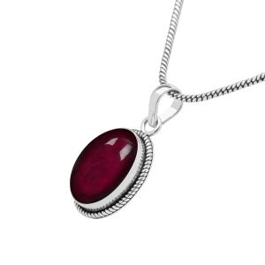 Garnet Stone Pendant Silver Overlay Pendant for Women Girls Christmas Anniversary Gift for Her Promise Gemstone Birthstone Handmade Pendant with Chain