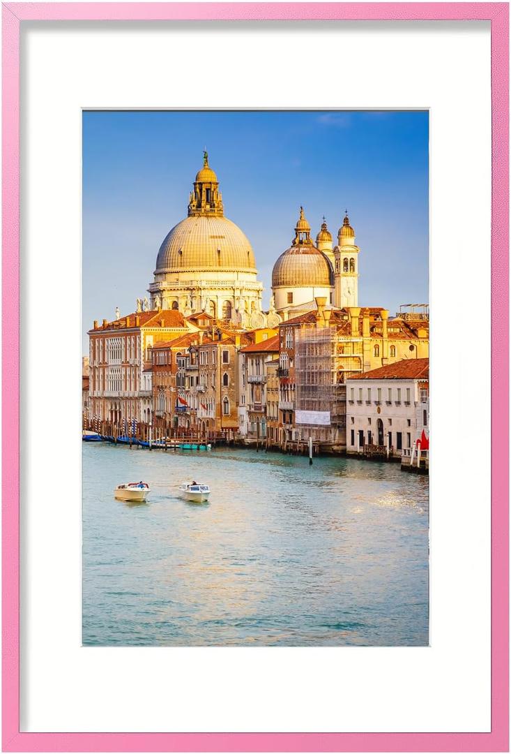 wyooxoo 24x36 Poster Frame Pink Made of Solid Wood Picture Frames Display Pictures 20x30 with Mat or 24x36 Without Mat Colorful Frame For Horizontal Vertical Wall Mounting