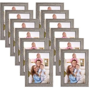 Giftgarden 5x7 Picture Frame Distressed Grey, 5 by 7 Rustic Wood-grain Gray Photo Frames Bulk for Wall or Tabletop, 12 Pack