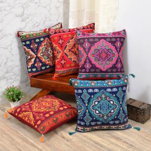 Indian Ethnic Pillow Covers Throw Cover for Couch Western Arabian Decor Set of 5 Colorful Cushion Boho Holiday Sofa Stuff Large Indie Bohemian Mandala Decoration Set of 5 (16"X16")