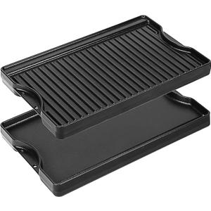 Utheer Nonstick Reversible Cast Iron Griddle 16.5" x 10.5", Ceramic Cooking Surface, Flat & Ribbed Sides, with High Sides & Grease Trap, Stovetop Griddle for Gas Grill, Charcoal, Oven & Outdoor BBQ