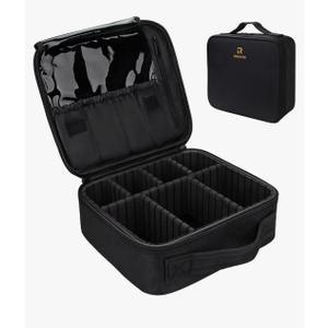 Relavel Travel Makeup Train Case Makeup Cosmetic Case Organizer Portable Artist Storage Bag with Adjustable Dividers for Cosmetics Makeup Brushes Toiletry Jewelry Digital Accessories Black