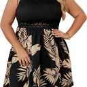 SOLY HUX Women's Tropical Print Contrast Lace Summer Dress Scoop Neck Sleeveless A Line Short Dresses