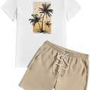 SOLY HUX Men's Summer Tracksuit 2 Piece Beach Outfit Tropical Print Tee and Shorts Set, size XL