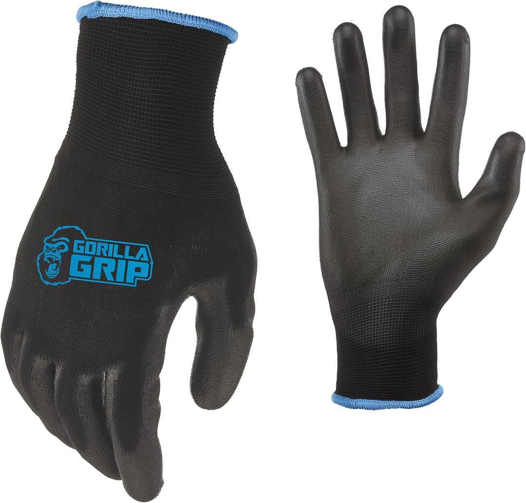 Gorilla Grip Work Gloves, Never Slip Maximum Grip All-Purpose, Gloves for Men, Superior in Wet, Dry, Oily Conditions, Polymer Palm, Large Size, 15 Pairs, Black/Blue | 25042-25