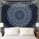 Black Blue Mandala Tapestry Wall Hanging Vintage Tapestries Aesthetic Hippie Wall Decor Bohemian Wall Art Boho Home Decoration for Bedroom, Living Room, Dorm (91"L x 71"W)
