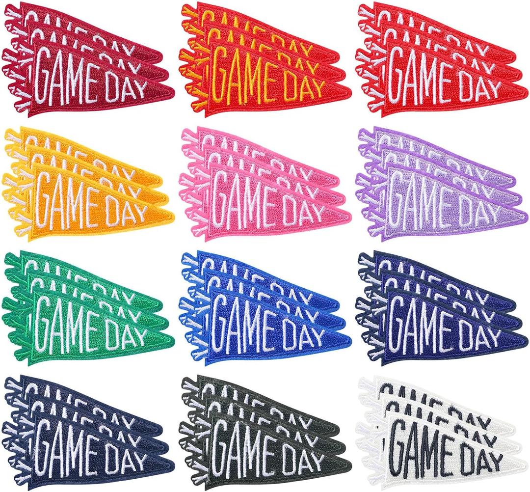 36 Pcs Game Day Patches Bulk America Football Triangle Flag Iron-On Patches Badge Embroidered Sew on Appliques for Hats Backpacks Clothes DIY Crafts