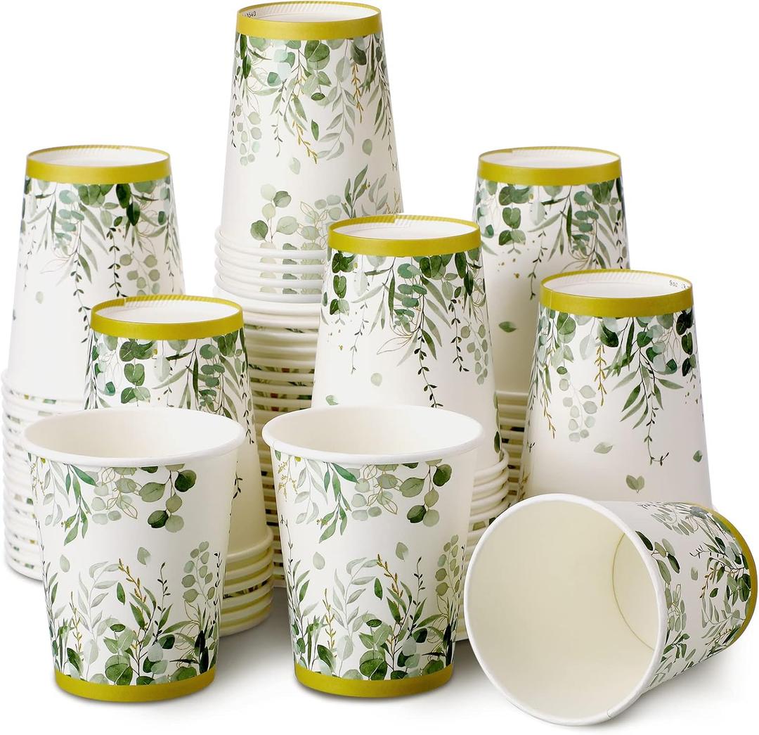 Panelee 64 Pcs Wedding Disposable Cups Bulk Eucalyptus Sage Green Coffee Cups for Wedding Bridal Shower Baby Shower, Birthday & Holidays