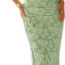 ZESICA Womens 2026 Summer Floral Strapless Maxi Dress Bodycon Side Slit Mesh Formal Cocktail Party Wedding Guest Long Dresses M