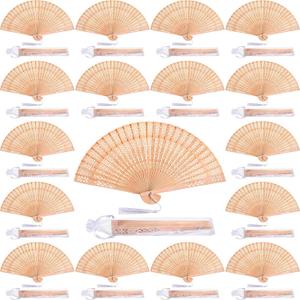 Qunclay 60Pcs Wooden Hand Fans Folding Wedding Fans for Guest Chinese Hollow Pattern with White Tassel and Gift Bag for Wedding Bridal Shower Birthday Party Favors Gift and Home Decor(Delicate Style)