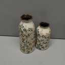 2 Pcs Green Vintage Vase Ceramic Rustic Crackle Floral Vase for Farmhouse Retro Home Bookshelf Living Room Table Centerpiece Decor (Middle and Small)