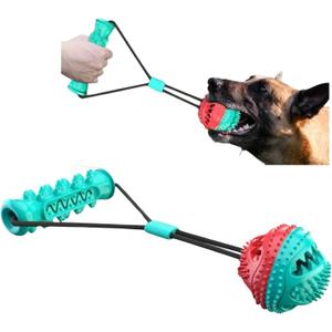 Tail Town Dog Ball with Handle, TPR Rubber Treat Dispensing Ball for Dogs, Tug of War & Fetch Toy, Textured Chew Ball with Cord for Small Medium Large Dogs