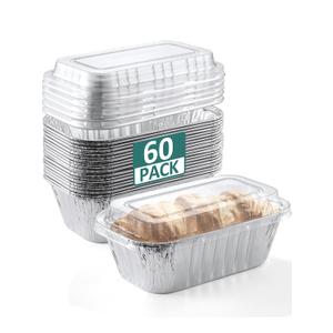 NEEBAKE 60 Pack 6x3.5x2 Disposable Aluminum Loaf Pans with Lids Small-Aluminum-Foil-Pans-Tin-Foil-Baking-Pans-Tin-Trays-Food-Containers-for-Baking-Cakes-Bread-Meat-Loaves