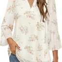 Timeson Women's 3/4 Sleeve Tops and Blouses V Neck Business Casual Shirts Dressy Tunics (Beige, XXL)