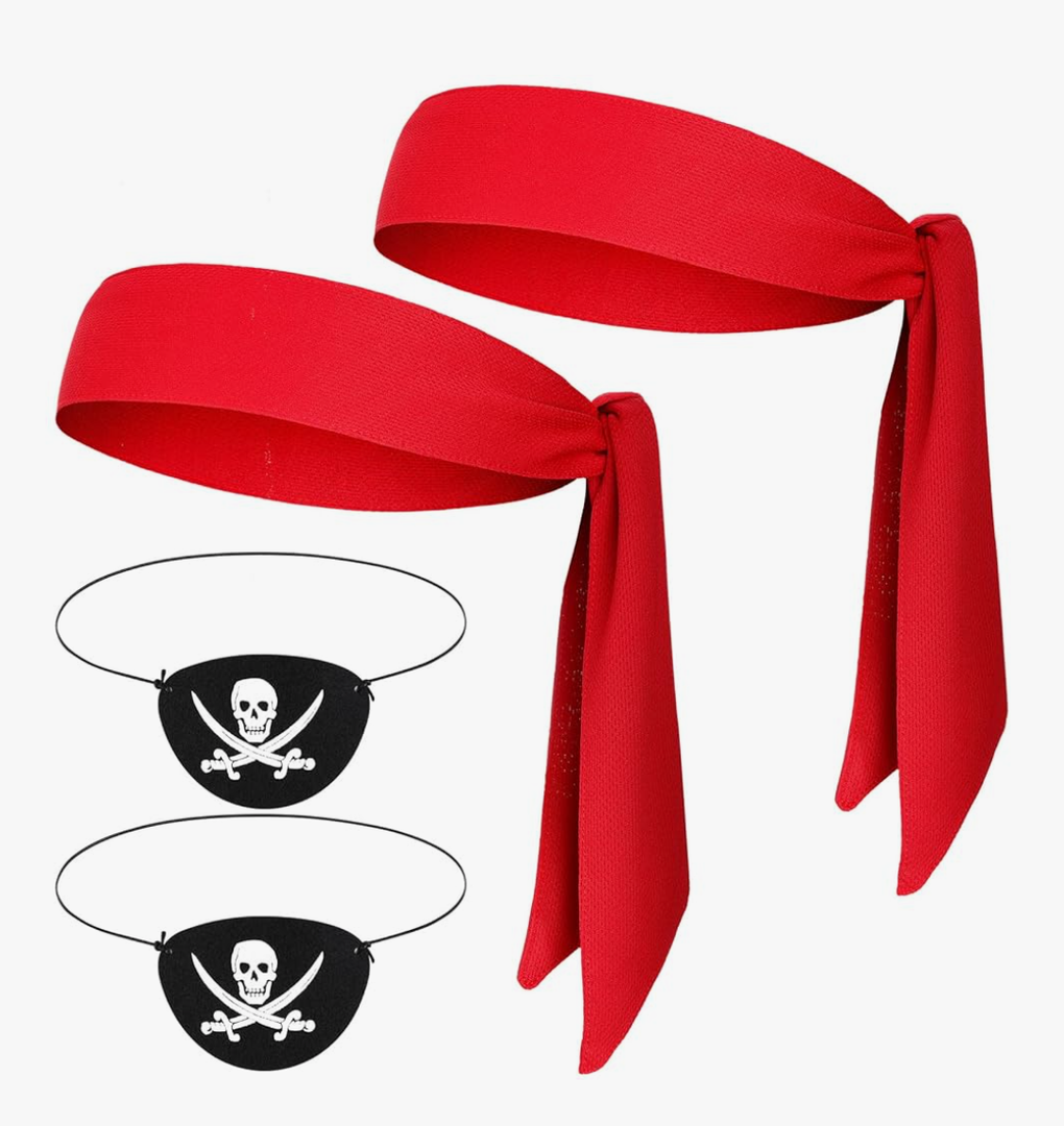 Zhanmai 4 Pcs Pirate Accessories Halloween Pirate Headband Costume Party Supplies Head Scarf Eye Patches for Cosplayer only one eye patch