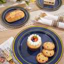 WDF Partyware 175PCS Blue and Gold Plastic Plates - Navy Blue Plates with Pre Rolled Napkins for Party - 25Guest Disposable Dinnerware Sets for Party/Birthday/Wedding/Graduation