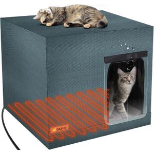 GASUR Large Heated Cat House for Outdoor Cats in Winter, Highly Elevated Base Waterproof & Insulated Feral Cat House, Warm Cat Shelter with Heating Pad Warm House for Outside Stray Barn Cat