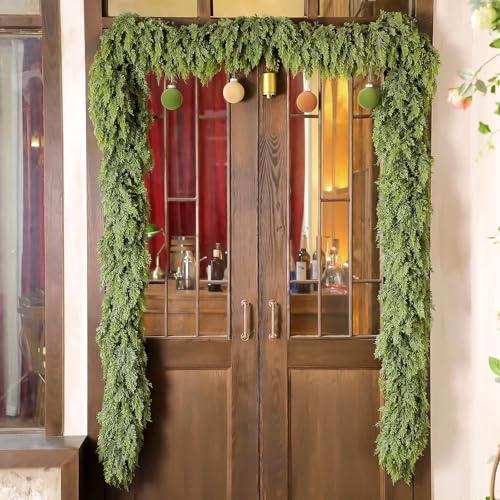 Waydress 1 Pcs 15ft Christmas Cedar Garland Artificial Realistic Soft and Thickness Green Faux Cedar Pine Garland for Home Fireplace Indoor Outdoor Holiday Party Decoration
