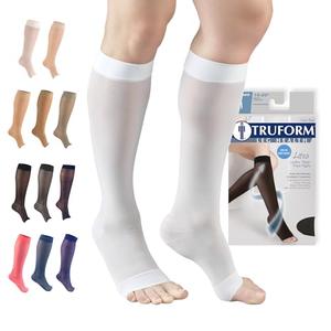 Truform Sheer Compression Stockings, 15-20 mmHg, Women's Knee High Length, Open Toe, 20 Denier, White, Large