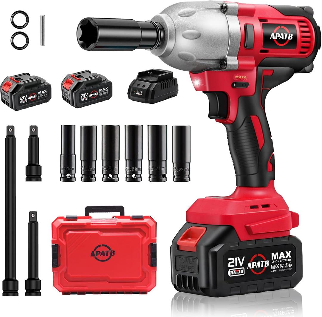 1/2 inch Impact Wrench, Max Torque 950N.m(700Ft-lbs) Cordless Brushless Impact Wrench, 3300RPM High Torque Electric Impact Gun with 2x 4.0Ah Li-ion Battery, Charger, 3 Extension Bars, 6 Sockets