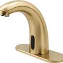 Brushed Gold Touchless Bathroom Sink Faucet - Battery Operated Automatic Motion Sensor Hands Free Faucet with Hot and Cold Mixing Valve