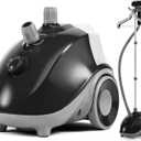 Sweetcrispy Standing Garment Steamer, 1500W Powerful Steamer for Clothes with Roll Wheels, 1.7L Water Tank for 55 Min Continuous Steaming, Professional Wrinkle Remover Heats in 45 Seconds (Black)