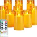 Homemory Amber Flickering Flameless Candles, Battery Operated Acrylic LED Pillar Candles with Remote Control and Timer, Fall Candles, Set of 9