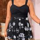 Aqua Eve Plus Size Two Piece Swimsuits for Women Tankini Bathing Suits Flowy Swim Dress with Shorts (Black, 16W)