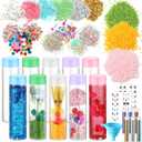 Baderke 10 Set Sensory Bottles Kits Valentine's Day Party Supplies Empty Plastic Bottles Funnel Rice Stars Sequins Clay Slices Stickers Glitter Powder Colored Foam Balls for DIY Art Fun Crafts