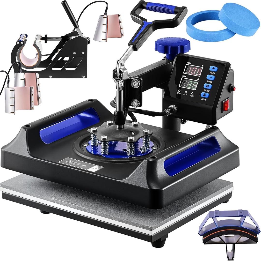 VEVOR Heat Press Machine 12 x 15 Inch 8 in 1 Heat Press Sublimation Machine 360 Rotation Swing Away 8 in 1 Shirt Printing Machine Dual-Tube Heating for DIY T-Shirts Cap & Mugs Blue