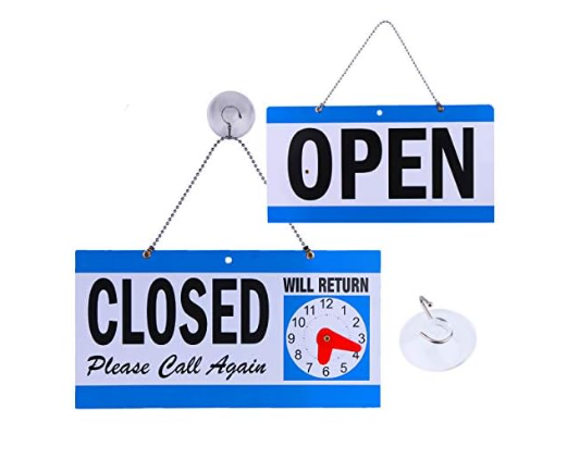 Business Hour Open Closed Sign with Suction Cups - Be Back Sign with Clock