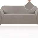 PrinceDeco Stretch Sofa Cover Slipcover Couch Covers for 3 Cushion Couch Furniture Protector Sofa Covers with Non Slip Elastic Bottom Dogs Pet Friendly Fitted (Sofa, Taupe)