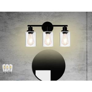 3 Light Bathroom Light Fixtures(Bulbs Included.),Black Vanity Lights with Clear Glass Shade,Modern Wall Sconce Lights for Mirror,Bedroom,Living Room,Hallway Cabinet Porch,E26 Base