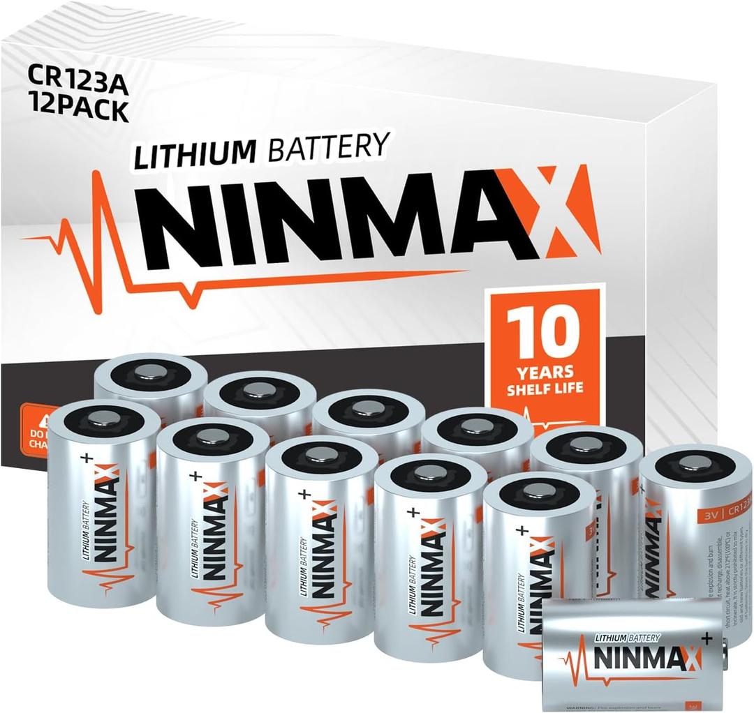 NINMAX CR123A 3V Lithium Battery 12 Pack, No.1 1700mAh 3 Volt High Power 123A Lithium Batteries for High-Intensity Flashlights, Home Safety and Security, and More