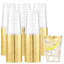 I00000 50PCS Gold Plastic Cups,10 oz Clear Plastic Cups with Gold Trim, Beer Mugs，Disposable Hard Cup For Party, Premium Cup Perfect for Wedding & Party