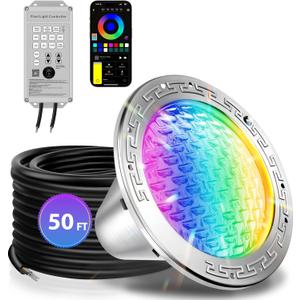 CAtArt 10 Inch Pool Lights for Inground Pool, Color Changing LED Inground Pool Light with Controller and APP Control for Wet Niche, Underwater Swimming Pool Lights, 50 Foot Cord