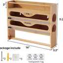 Wrap Dispenser with Cutter and Labels,4-in-1 Wall Mounted Bamboo Plastic Wrap Organizer with Spice shelf and Paper Towel Holder for Aluminum Foil,Cling Wrap,Wax,Parchment,Zipper BagsNatural