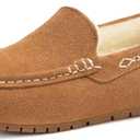 KIDMI Women's Genuine Suede Moccasin Slippers Fluffy Cozy House Shoes with Soft Sole Indoor/Outdoor (6-6.5)