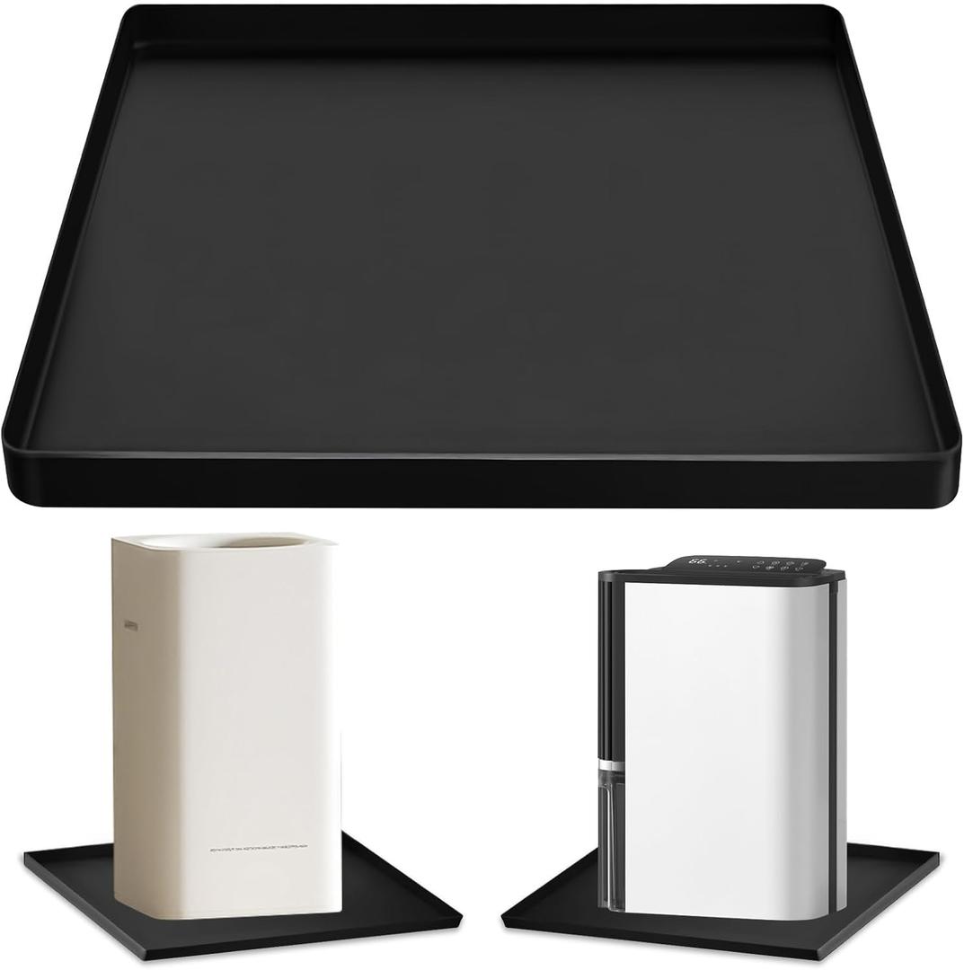 CIEOVO Dehumidifie Drain Pan Silicone Mat, Non-Slip Leak De humidifier Tray Soft Bottom Pad Portable Dehumidifier Silicone Mat with Raised Edge Drip Mat for Floor Protector 23.62"X19.68" (Black)